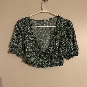 Green floral crop top